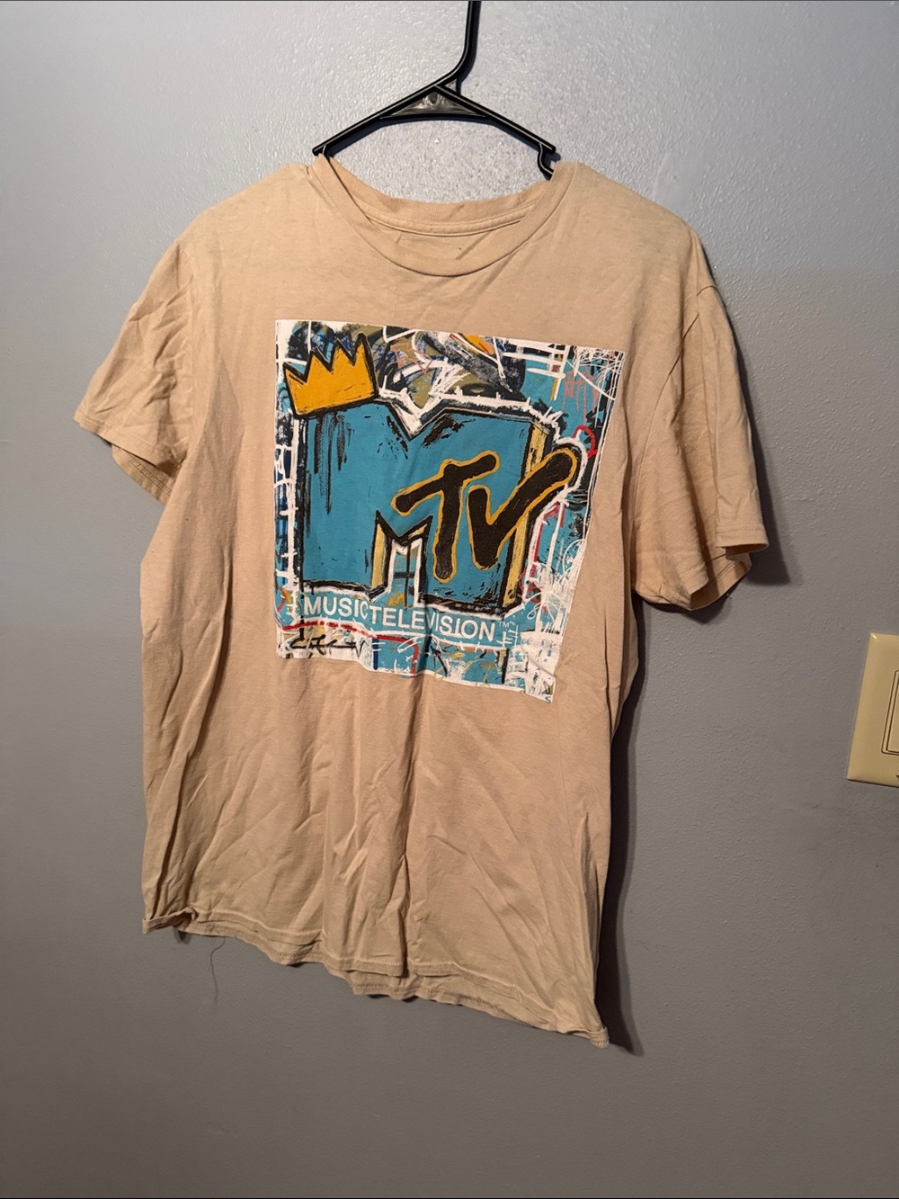 MTV Beige Short Sleeve Tee with Blue & Yellow Logo